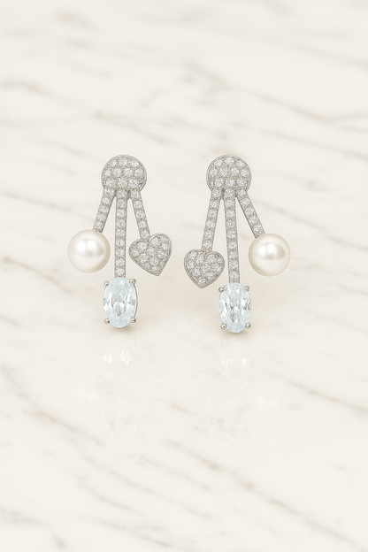 Luna Love Trio Drop Earrings – 925 Silver with AAA Zircons