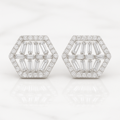 GeoGleam Hexa Studs – 925 Silver Earrings with AAA Zircons