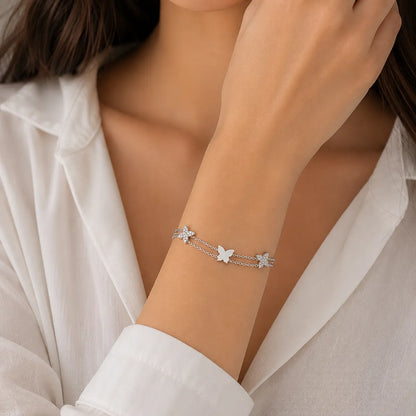 Fluttering Trio Layered Bracelet - made with 925 Silver