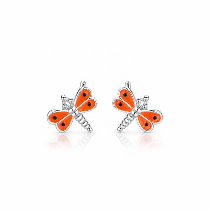Tivara Orange Dragonfly Kids Earrings - Made with 925 Silver
