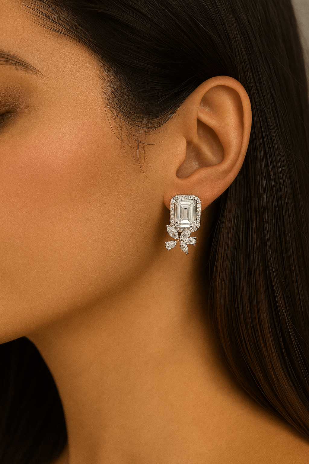 Regal Bloom Emerald Drop Earrings - 925 Silver