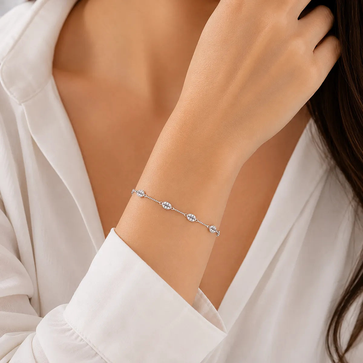 Sparkling Coffee Bean Bar Box Bracelet - made with 925 Silver