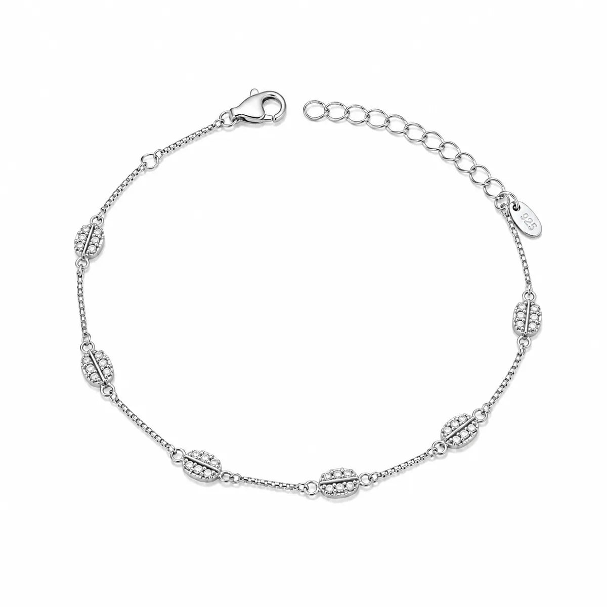 Sparkling Coffee Bean Bar Box Bracelet - made with 925 Silver