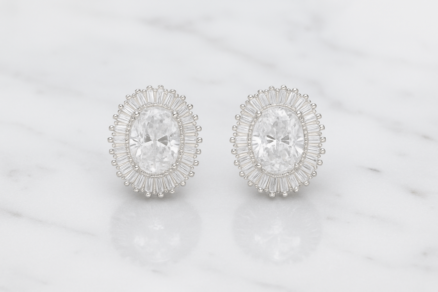 Regal Radiance Oval Halo Earrings- 925 Silver