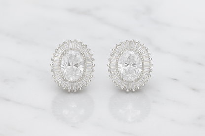 Regal Radiance Oval Halo Earrings- 925 Silver
