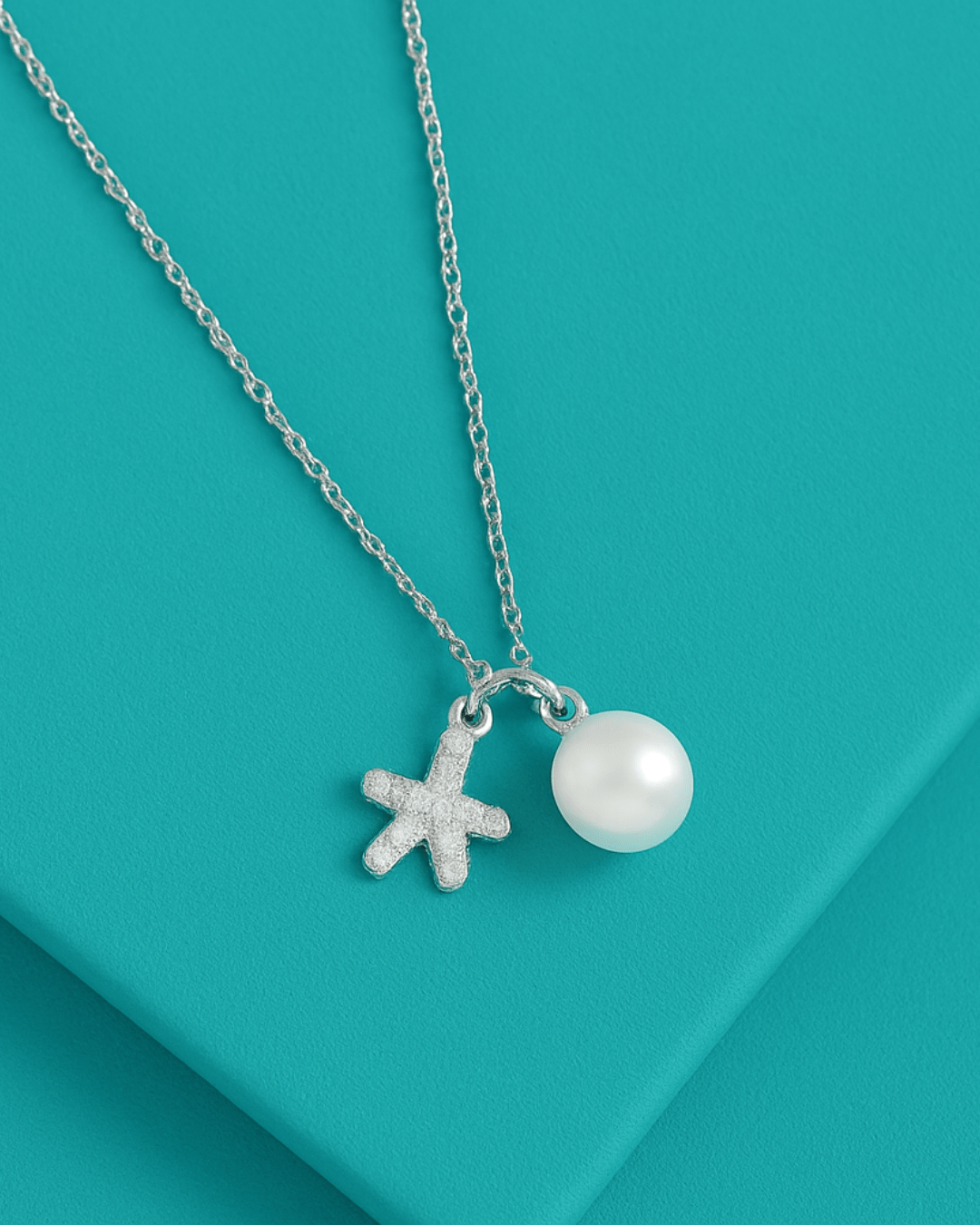 Starfish & Pearl Charm Necklace – 925 Silver