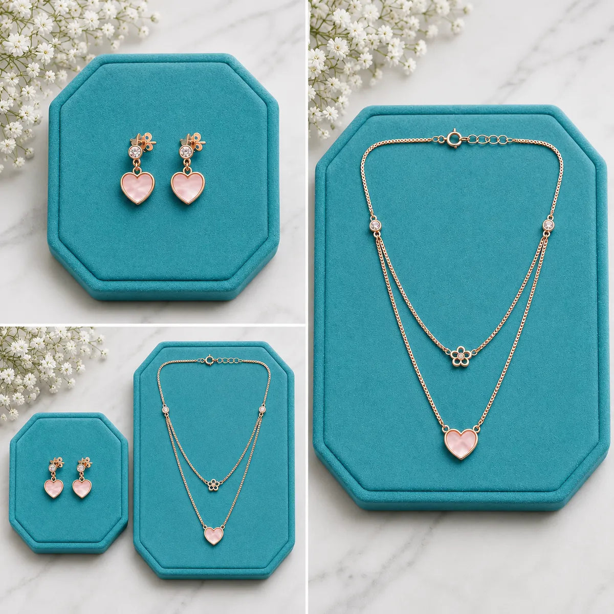 Celeste Layered Heart Necklace Set – Rose Gold - 925 Sterling Silver