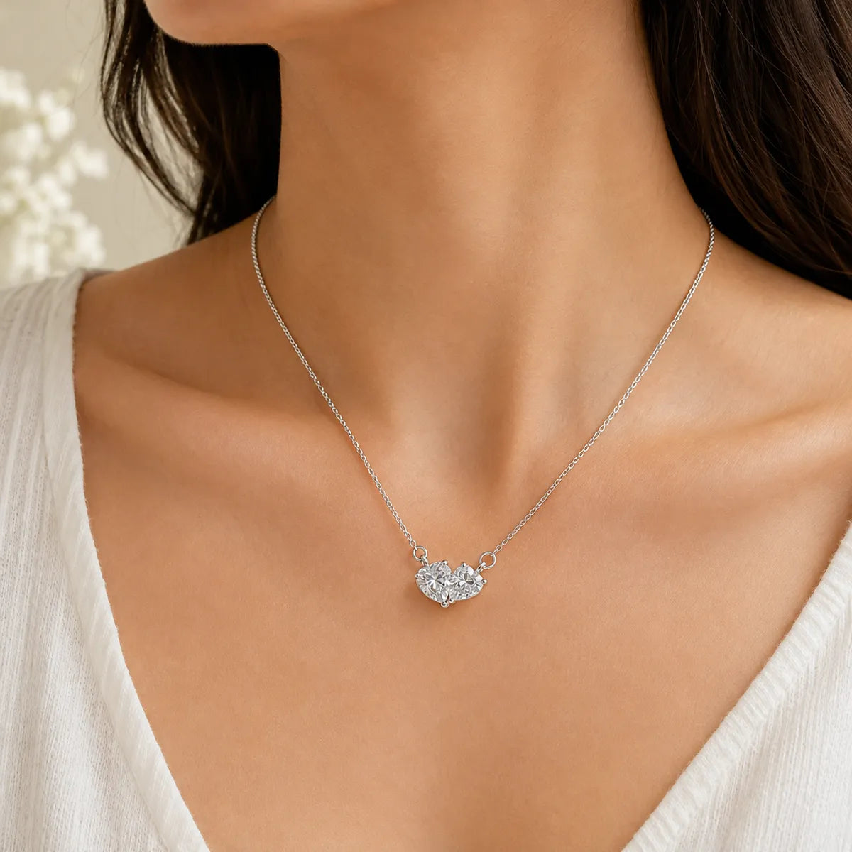 Twin Heart Crystal Necklace - made with 925 Silver