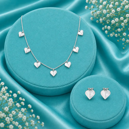 Mother of Pearl Heart Necklace Set - 925 Silver