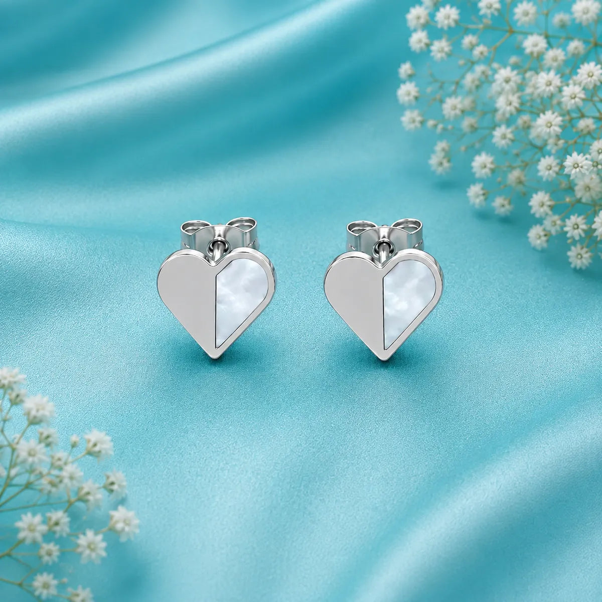 Mother of Pearl Heart Necklace Set - 925 Silver