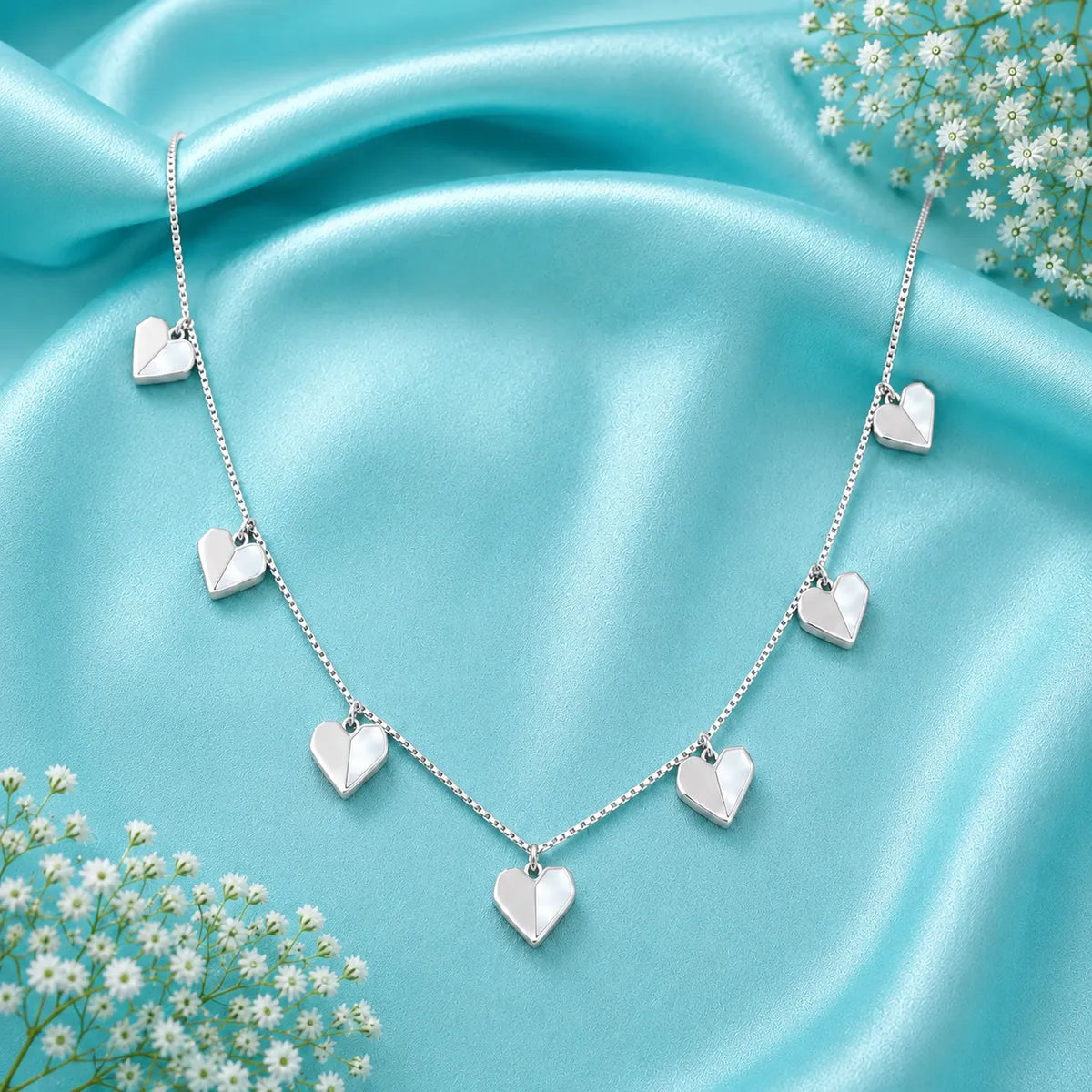 Mother of Pearl Heart Necklace Set - 925 Silver