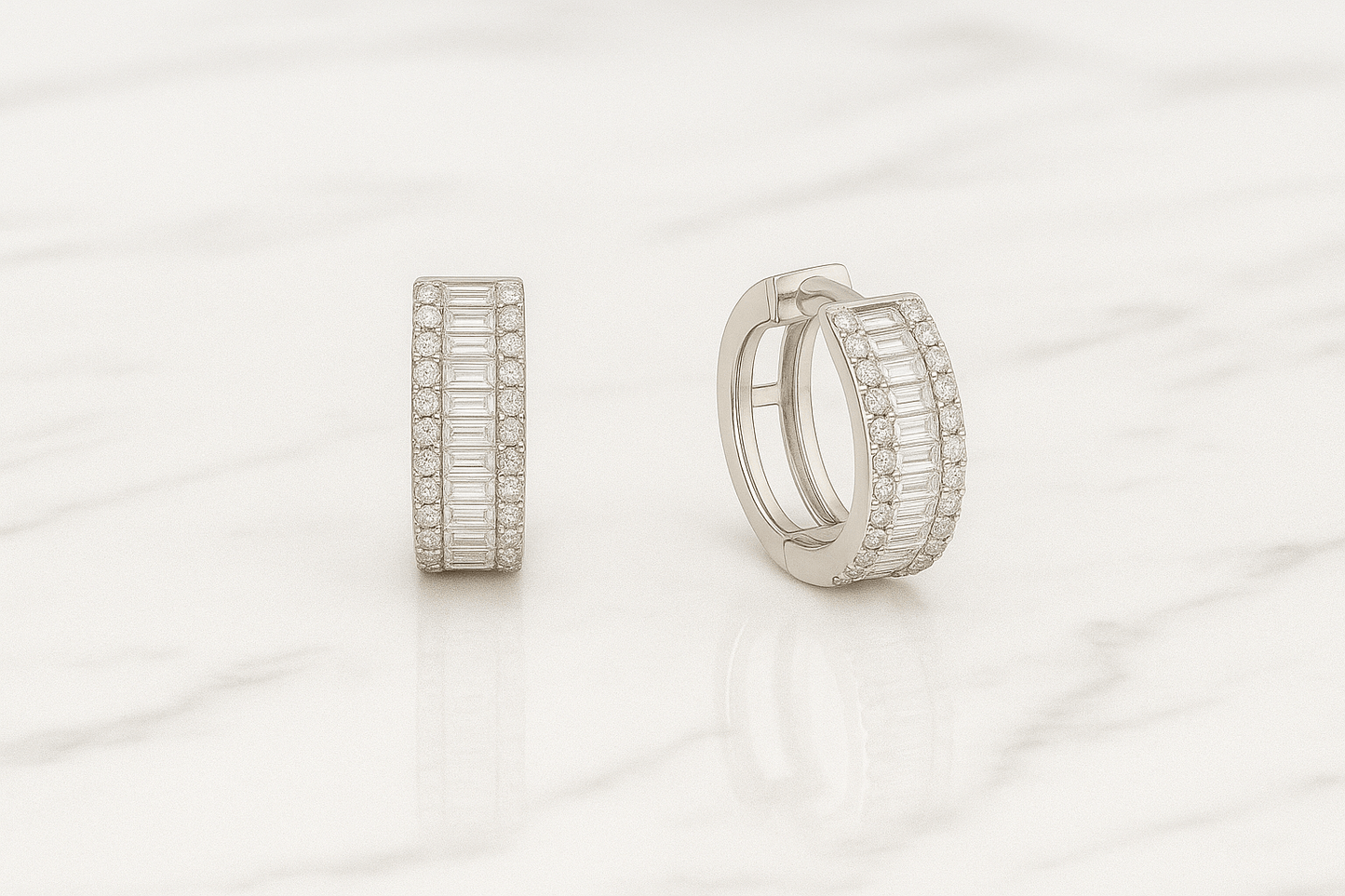 Luxe Baguette Huggie Hoops - 925 Silver