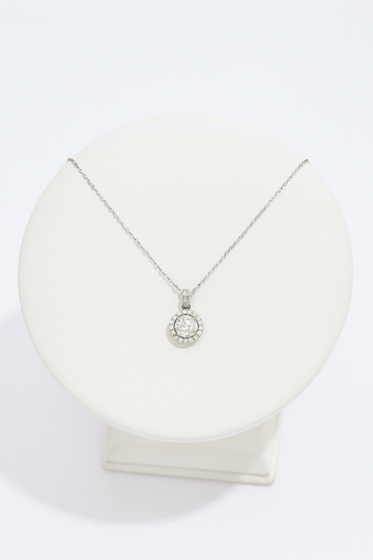 Halo Round Solitaire Pendant Necklace – 925 Silver
