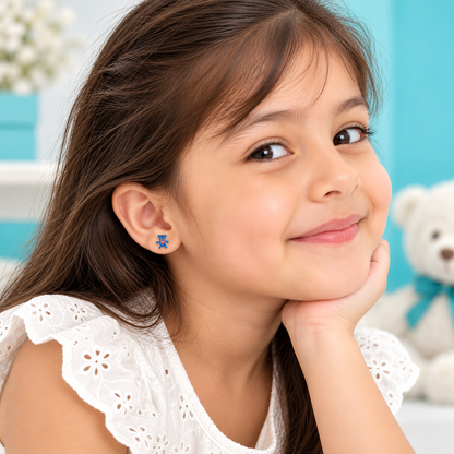 Tivara Blue Teddy Bear Kids Earrings - Made with 925 Silver