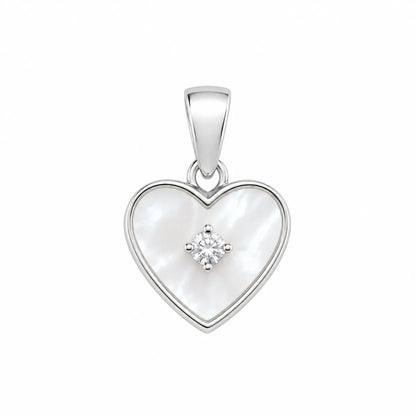 The Mother of Pearl Heart Solitaire Pendant - made with 925 Silver