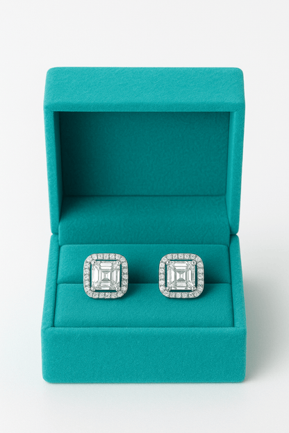 Regal Emerald Halo Studs - 925 Silver