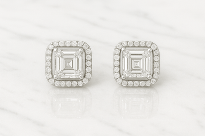 Regal Emerald Halo Studs - 925 Silver