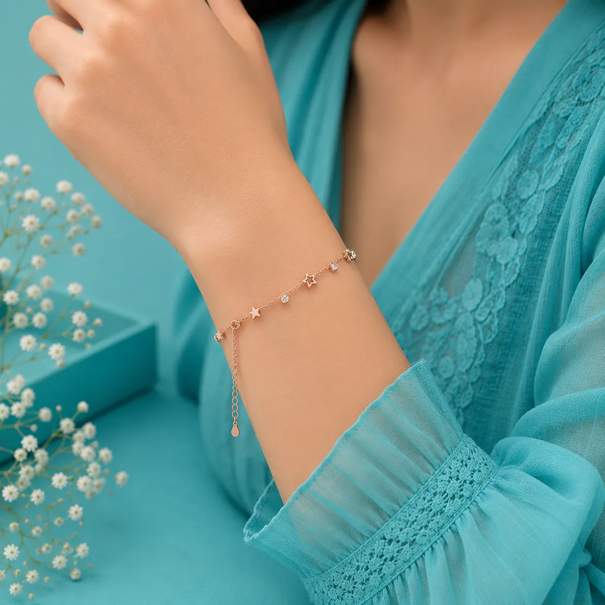 Midnight Stargazer Charm Bracelet - Rose Gold - made with 925 Silver