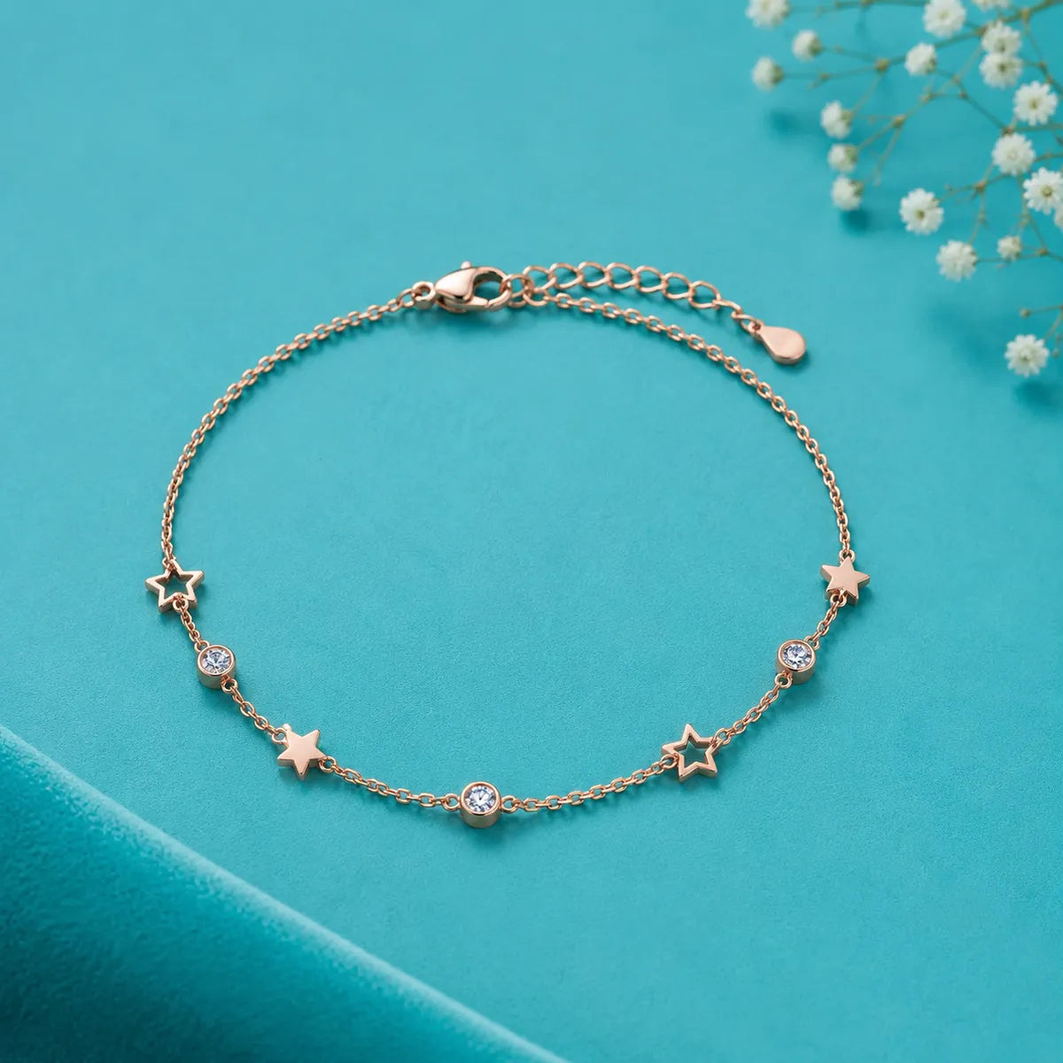 Midnight Stargazer Charm Bracelet - Rose Gold - made with 925 Silver
