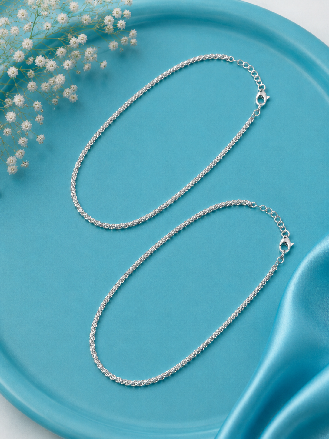 Twisted Rope Chain Shimmering Anklet – 925 Silver - Single