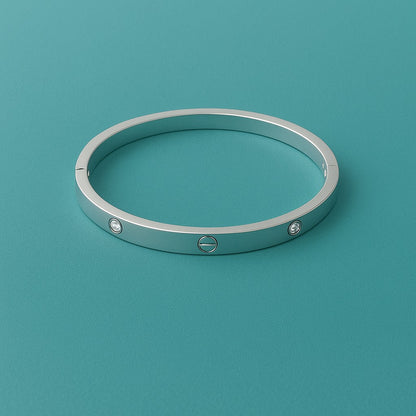 Tivara Signature Silver Screw Bangle – Diamond Accents - 925 Fine Silver