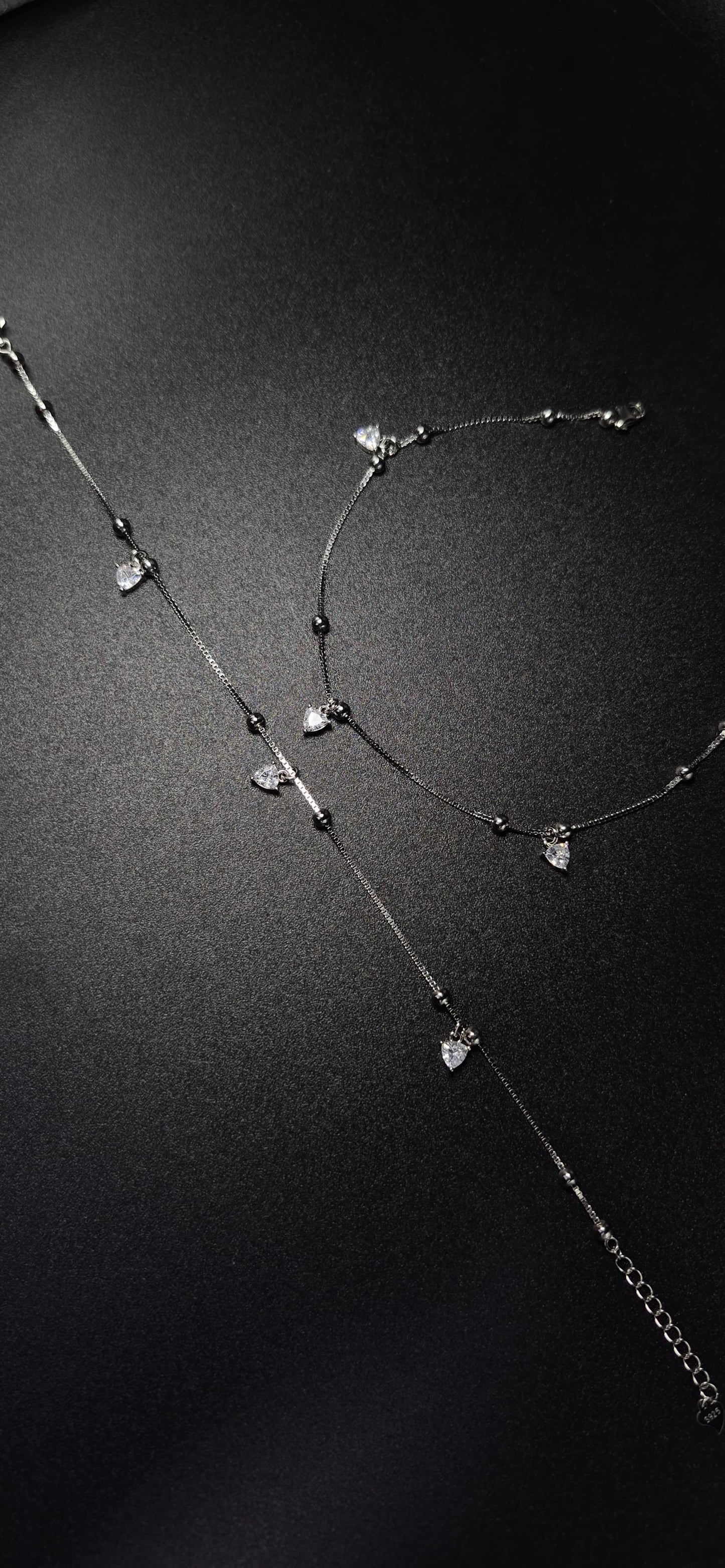 Heart Solitaire Charm Anklet - 925 Silver - Single