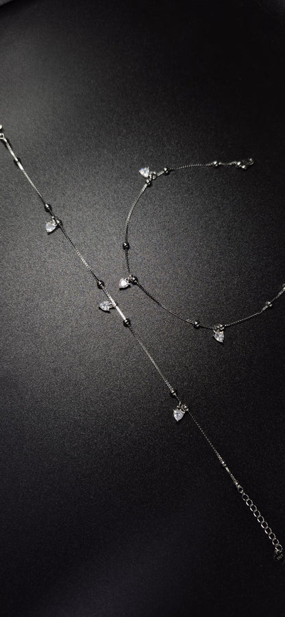 Heart Solitaire Charm Anklet - 925 Silver - Single