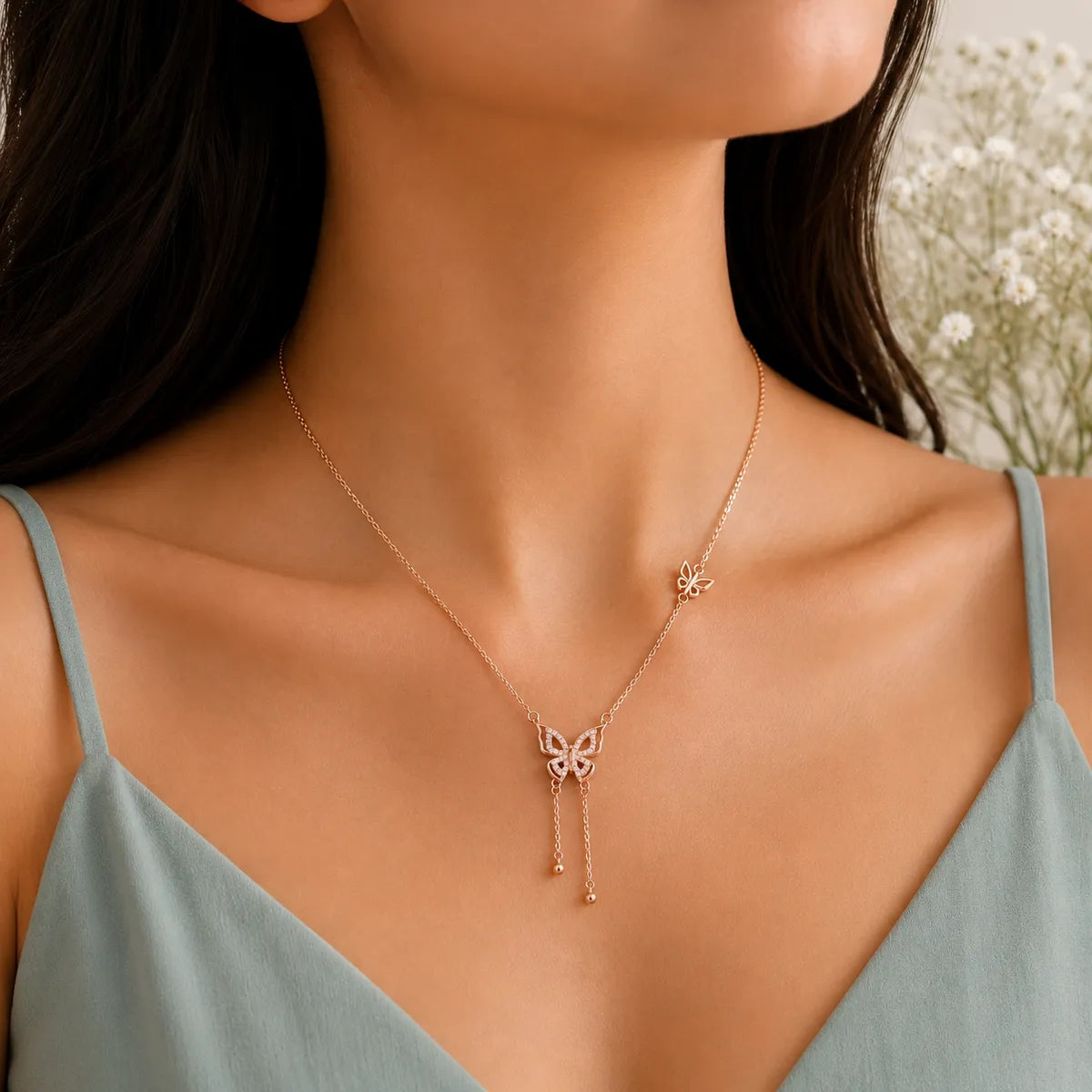 Flutter Grace Butterfly Necklace - Rose Gold - 925 Sterling Silver