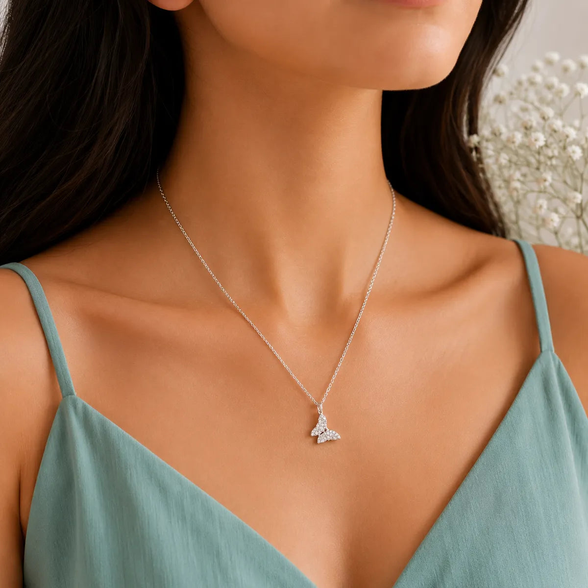 Mariposa Shimmering Crystal Butterfly Charm Necklace - made with 925 Silver
