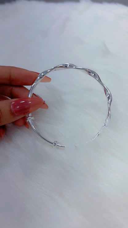 Twisted 999.9 purity silver kada - Adjustable