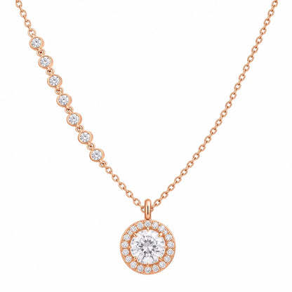 Halo Solitaire Pendant Necklace - Rose Gold - made with 925 Silver