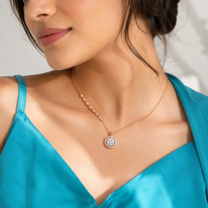 Halo Solitaire Pendant Necklace - Rose Gold - made with 925 Silver
