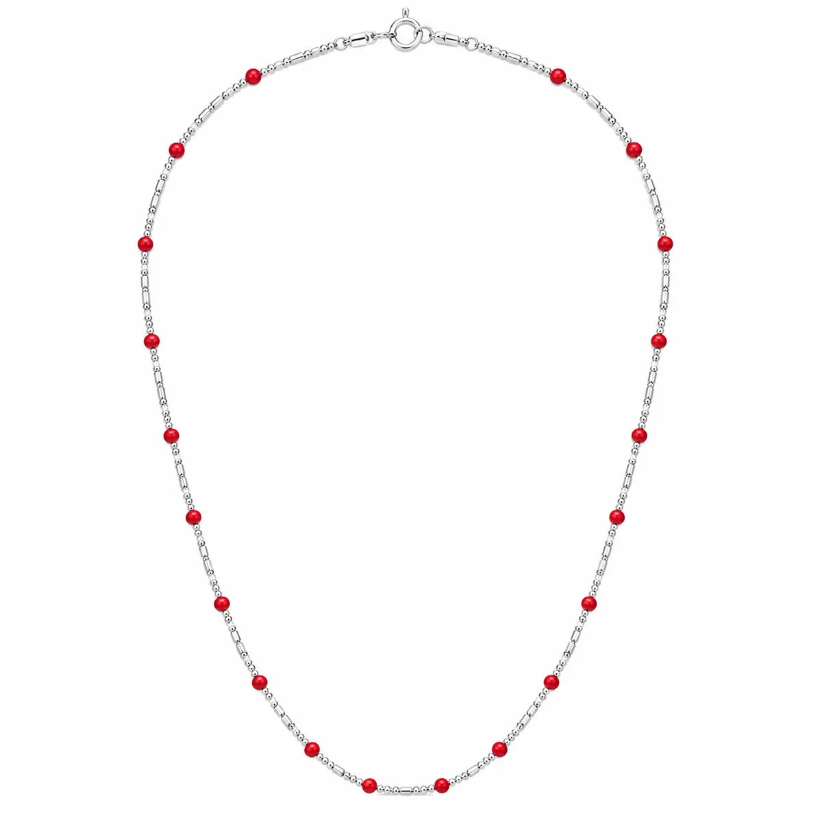 Dainty Red Enamel Station Necklace - made with 925 Silver