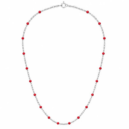 Dainty Red Enamel Station Necklace - made with 925 Silver
