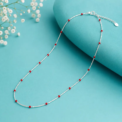 Dainty Red Enamel Station Necklace - made with 925 Silver