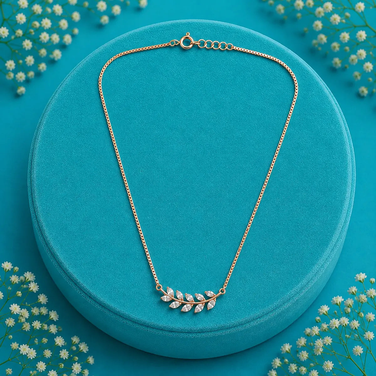 Elegant Leafy Sparkle Necklace Set - Rose Gold Plated - 925 Silver