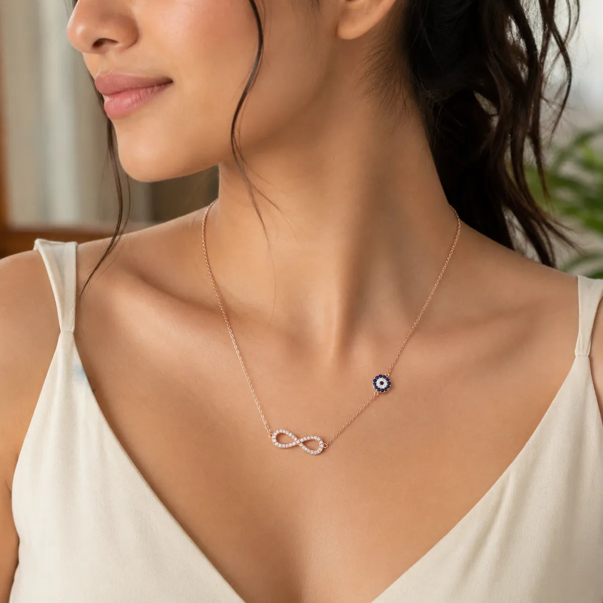 Infinity Evil Eye Necklace - Rose Gold - 925 silver