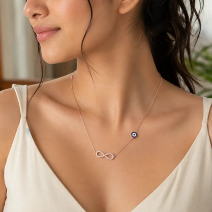 Infinity Evil Eye Necklace - Rose Gold - 925 silver