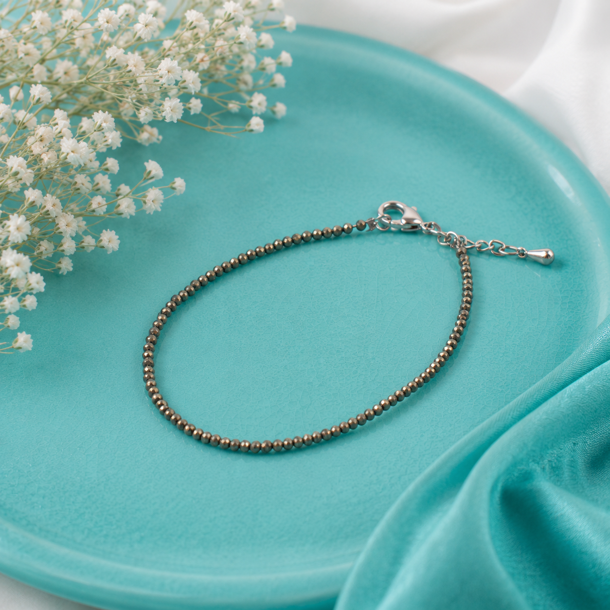 Original Pyrite Beaded Anklet - 925 Silver Locking - Single