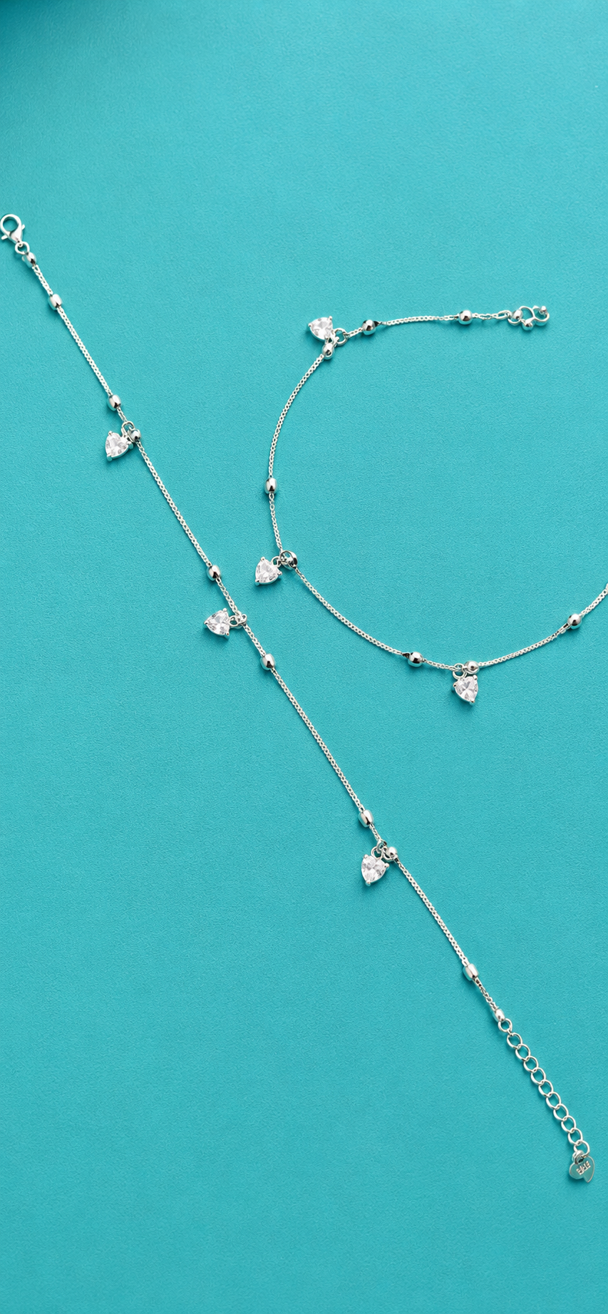 Heart Solitaire Charm Anklet - 925 Silver - Single