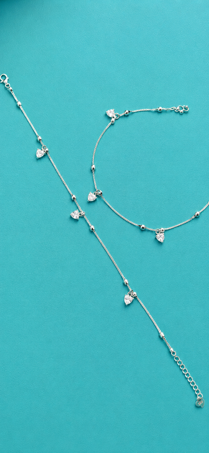 Heart Solitaire Charm Anklet - 925 Silver - Single