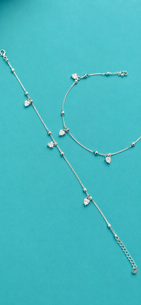 Heart Solitaire Charm Anklet - 925 Silver - Single