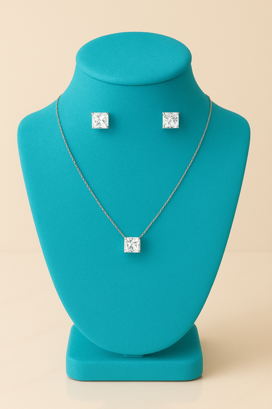 Princess Cut Solitaire Set - 925 Silver