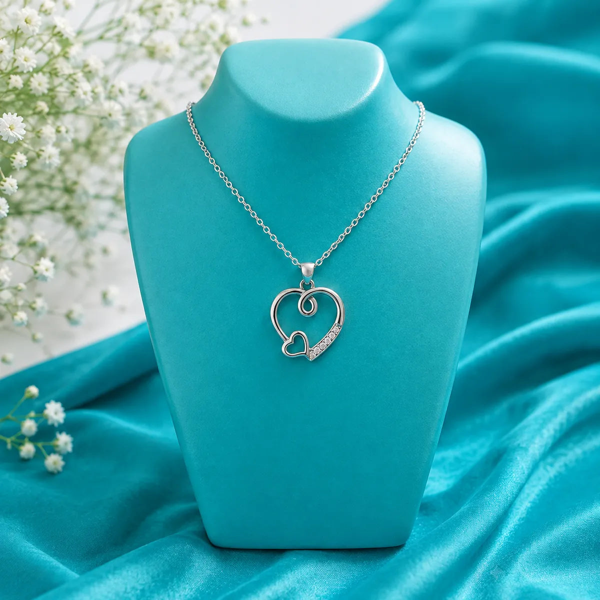 Sterling Silver Open Heart Pendant Necklace - made with 925 Silver