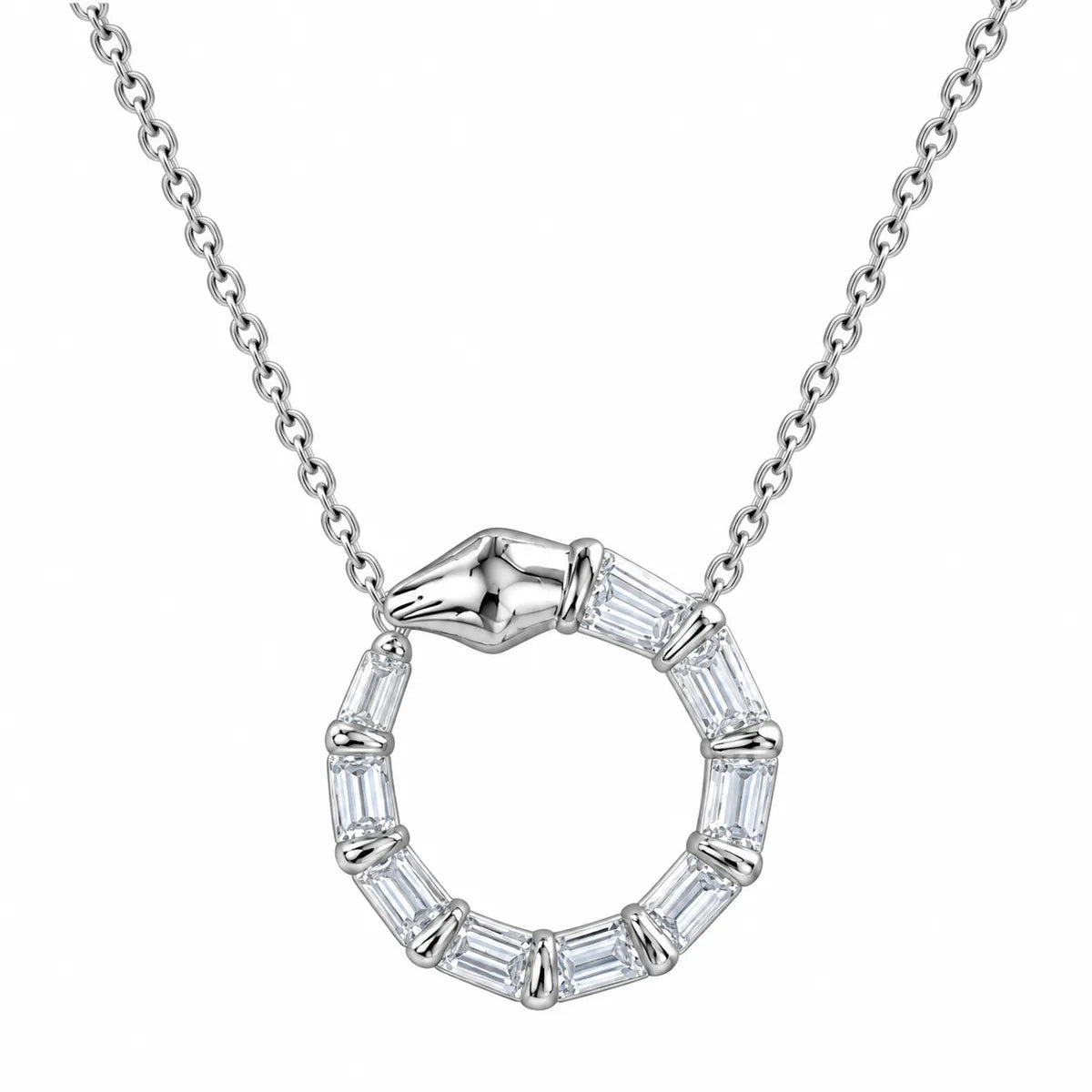 Sterling Silver Serpent Baguette Necklace - made with 925 Silver