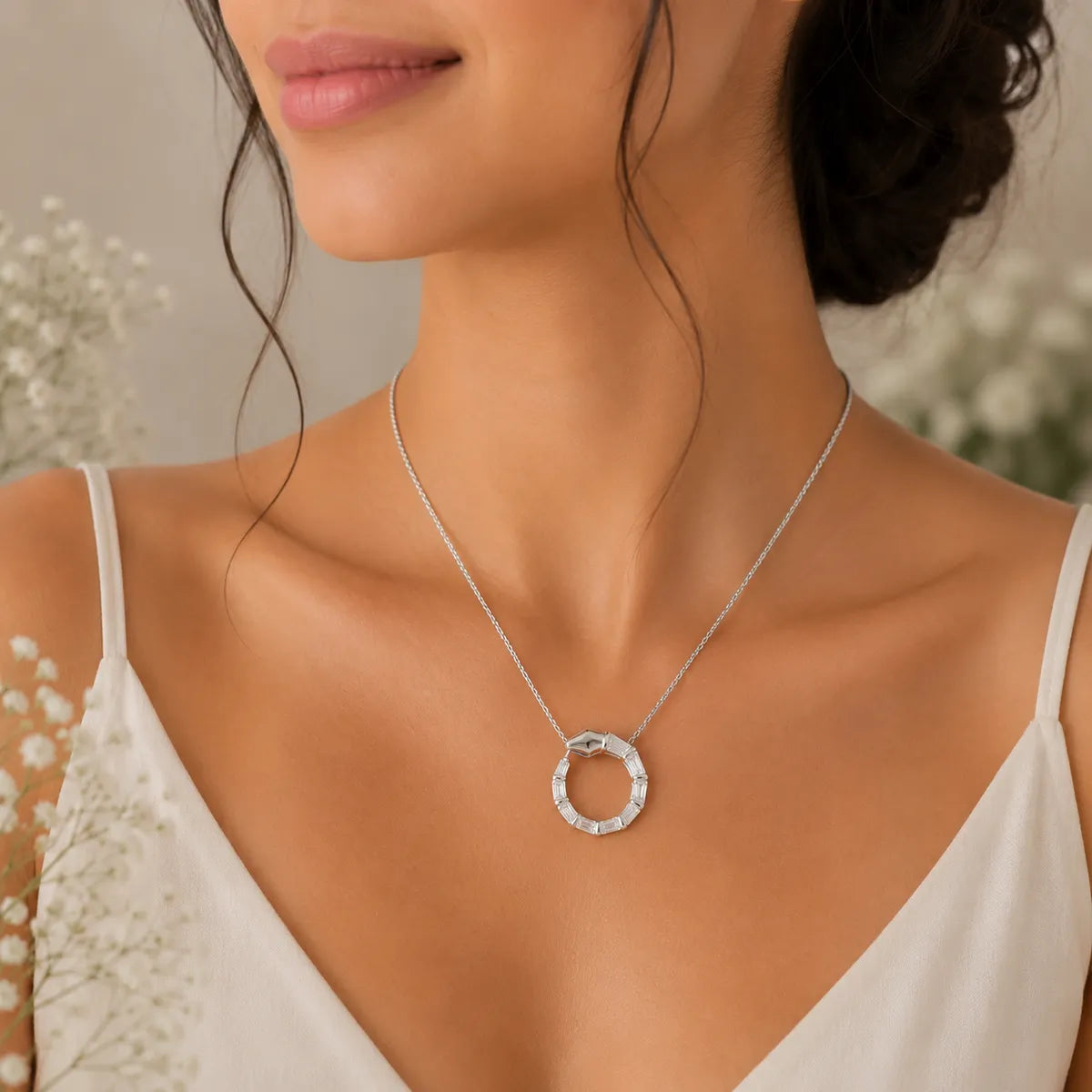 Sterling Silver Serpent Baguette Necklace - made with 925 Silver