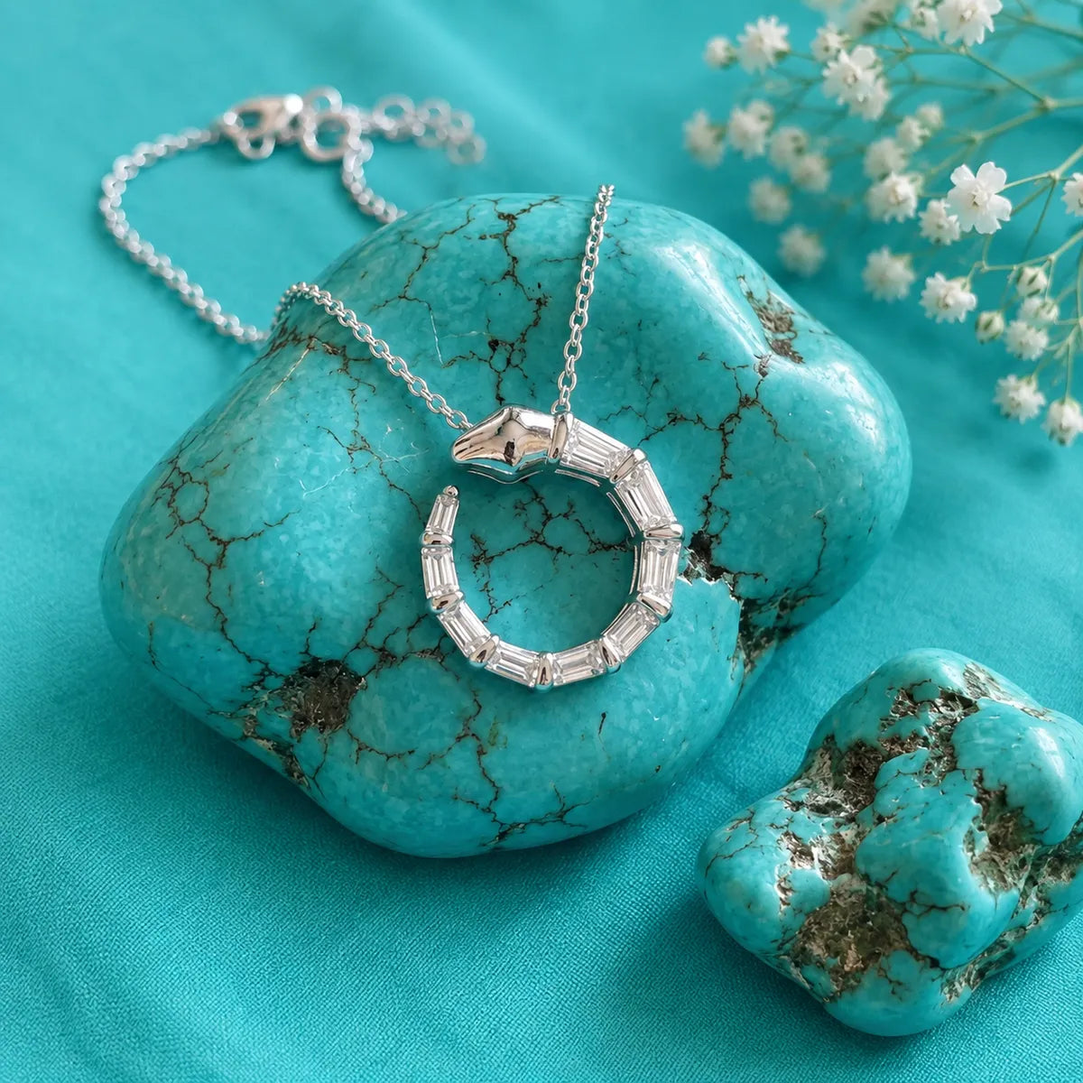 Sterling Silver Serpent Baguette Necklace - made with 925 Silver