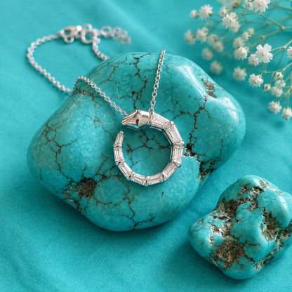 Sterling Silver Serpent Baguette Necklace - made with 925 Silver
