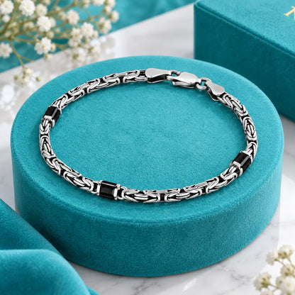 Tivara Men’s Black Accent Chain Bracelet - Made with 925 Silver