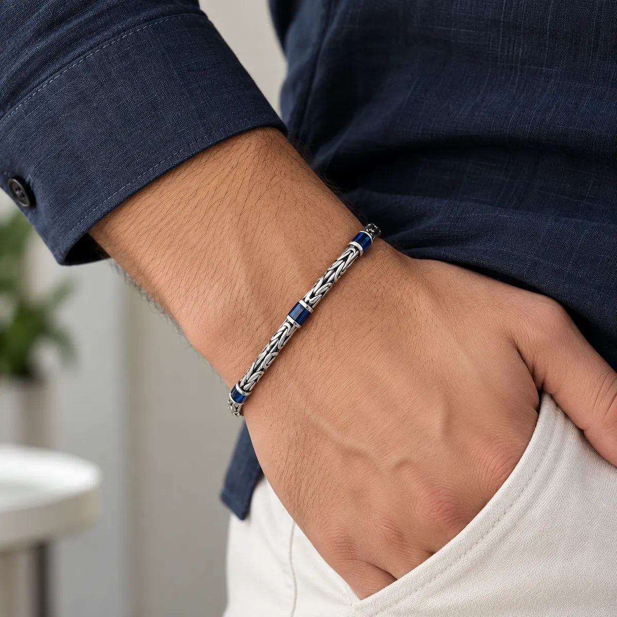 Tivara Men’s Royal Blue Chain Bracelet - Made with 925 Silver